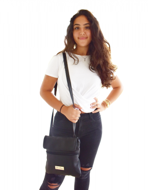 Joan Gdasi Designs_ Black Crossbody Bag_ Model