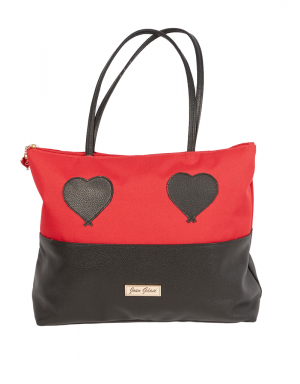 Blush Black Leather/Red Canvas Tote Bag
