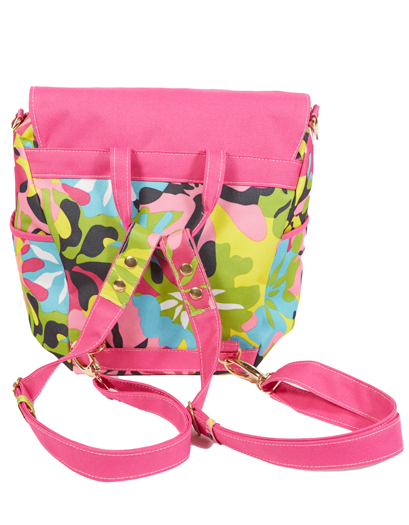 Flower Me Pink Convertible Crossbody Backpack with front flap - Image 4