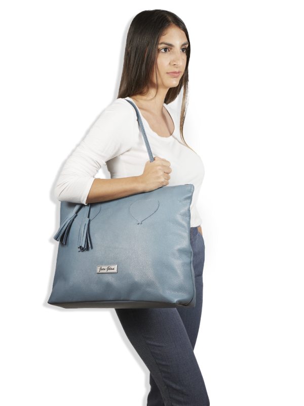 Joan Gdasi Designs_Homepage_ Mint Blue Tote Bag_ Model